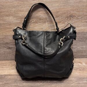 Coach Brooke Black‎ Leather Perforated Signature C Logo Hobo Hangtag